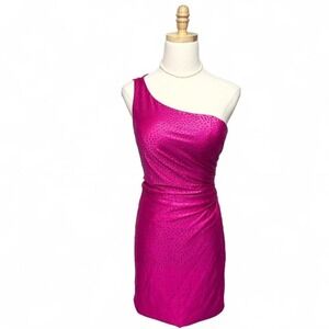 Kiss Prom Pink‎ Sequin Mini Dress Homecoming One Shoulder Rhinestone Party